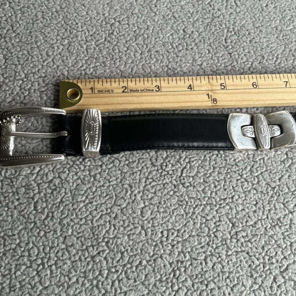 Woolrich Belt Womens Small Black Leather Braided Western Silvertone Hardware 1" - Picture 9 of 10